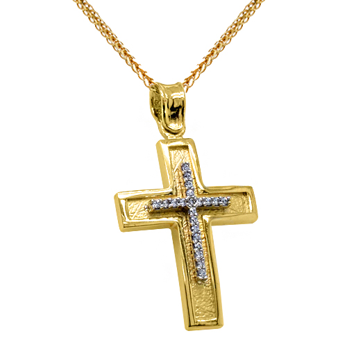 Χρυσός μασίφ γυναικείος βαπτιστικός σταυρός Κ14 με αλυσίδα